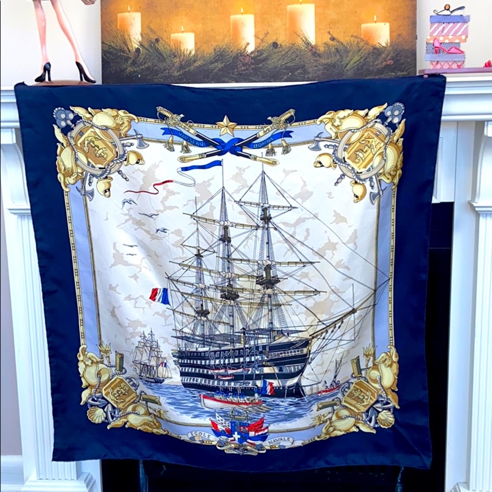 Vintage Silk Vaisseau Borda Paris SOIE Scarf